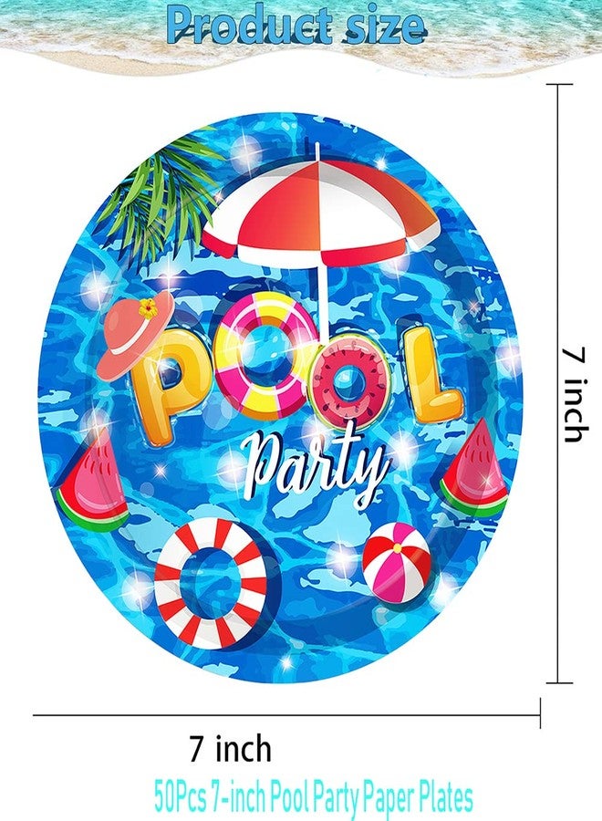 HSPAIDYP 50 Pcs Pool Party Tableware Plates,Pool Party Supplies Beach Party Supplies,7"Summer Pool Party Paper Plates for Summer Beach Theme Pool Birthday Party Decorations - Image 2